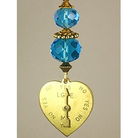 Love Me Love Me Not Heart with Spinner Arrow & Faceted Blue Glass Rear View Mirror Car Accessory Ornament
