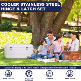 Cooler Stainless Steel Hinge & Latch Set, Ice Chest Hinges, Latch Posts, and Screws, High Strength Cooler Latch Replacement Parts Kit.