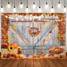 LTLYH 7x5ft Fall Thanksgiving Photography Backdrop Autumn Pumpkin Harvest Barn Background Autumn Haystack Decoration Supplies Rustic Wood Wall Photo Props Background
