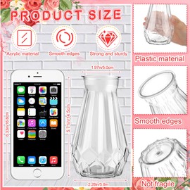 Zeyune 37 Pack Artificial Peonies Flowers with Bud Vase Bulk 24 Bundles Silk Peonies Bouquets 12 Plastic Clear Vase with 1 Rope Fake Flowers for Table Centerpiece Vases(Dark Pink,Perfume)