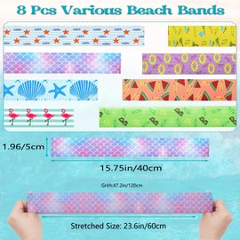 8 PCS Towel Bands for Beach Chairs,15.75 * 1.96in Stretchable Rubber Beach Towels Bands,Windproof Beach Towel Clips,Cruise Chairs Towel Strap,Summer Beach Essentials for Vacation