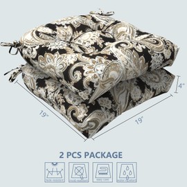 LVTXIII Outdoor U-Shaped Wicker Seat Cushion, Decorative Tufted Chair Pads Round Back Seat Cushion Set for Patio Garden Home Office Furniture, 19"x19"x4", 2 Pack, Paisley Black