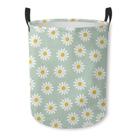 Laundry Basket Daisy Print Collapsible Laundry Hamper with Handles Clothes Storage Bin for Household Bedroom Bathroom College Dorms