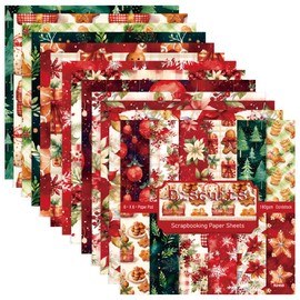 GLKTOPO Poinsettia Christmas Scrapbook Paper, 24 Sheets 6 Inches Single-Sided Acid-Free Xmas Floral Theme Pattern Paper Folded Flat for DIY Background Decorative Craft Paper Pads Greeting Card (R2459)