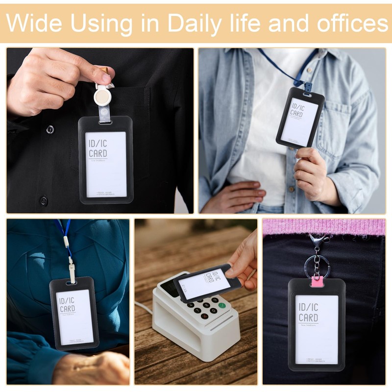 HJZHII 2PCS ID Badge Holder, Sliding Card Protector Pouch Double-Sided