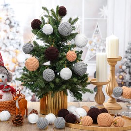 Janinka 32 Pcs 1.6"-2.4" Christmas Ball Ornaments Neutral Hanging Xmas Tree Decoration Hanging Rustic Farmhouse Balls Ornament for Home Indoor Xmas Tree Wreath Holiday Garland