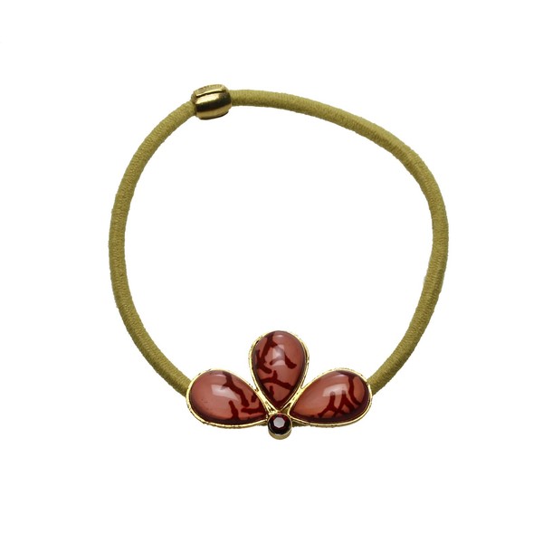 Tamarusan Hair Elastics, Blood-Red Coral, Pink, Gold, Yellow, Handmade, Unisex