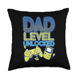 Dad Level Unlocked Funny Gamer New Dad Video Gaming Men Throw Pillow