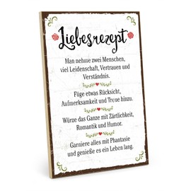 TypeStoff Wooden Sign with Saying “Liebesrezept”, Graphic Picture Colourful Sign, Wall Sign, Door Sign, Wooden Plaque, Wooden Picture as Gift and Decoration, 19.5 x 28.2 cm