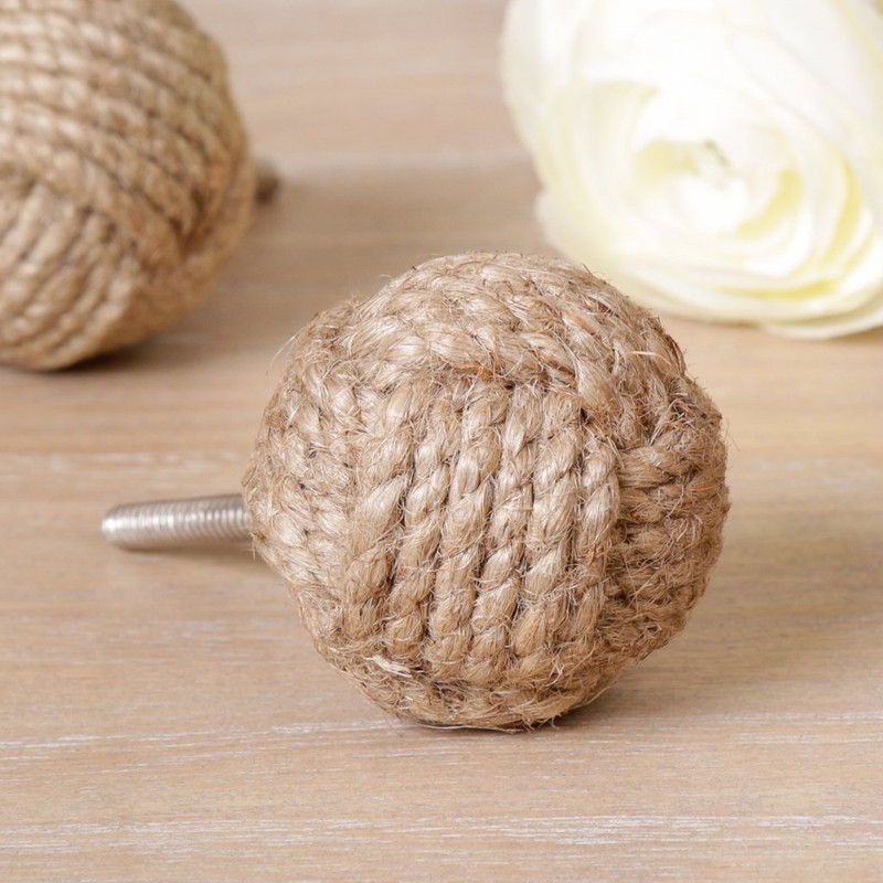 Set of Two Round Natural Jute Drawer Handles - Ideal