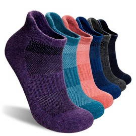 Merino Wool Ankle Hiking Socks For Men & Women No Show Running Athletic Support Thick Cushioned Breathable Socks 6 Pairs (Grey & Blue, 9-11)