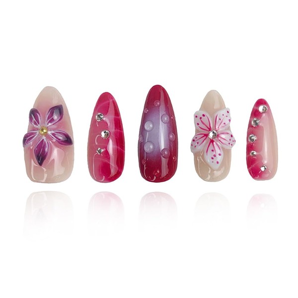 GGddsha 2025 Crimson Bloom Red Gradient Floral Press-On Nails Handmade