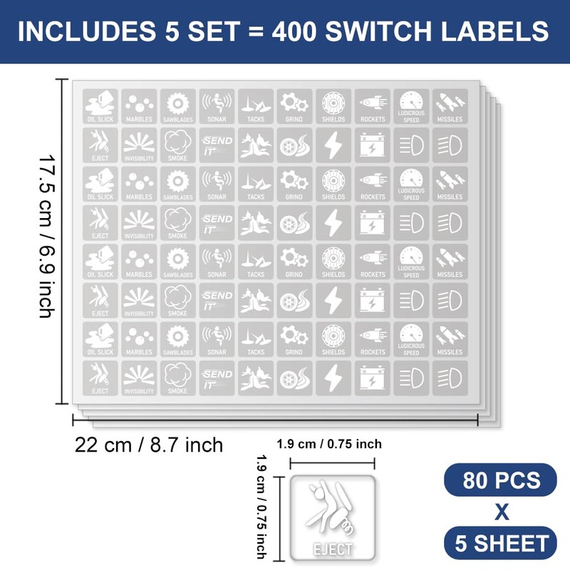GOMAKERER Pack of 400 Car Switch Panel Stickers, White Car
