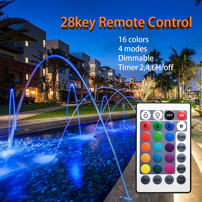 TENSUL RGB Pond Lights with Timer, IP68 Waterproof Underwater Dimmable