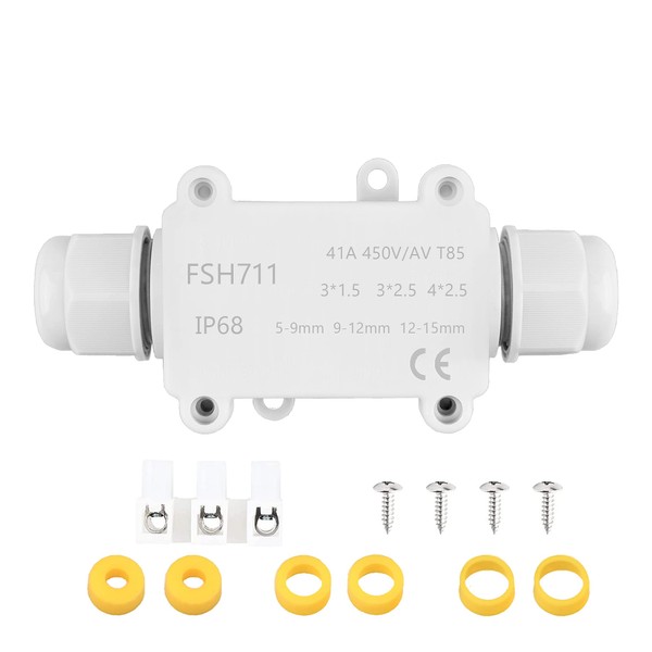 Elezenioc IP68 Waterproof Junction Box, 2 Way outdoor electrical cable