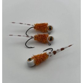 Hand Tied Crappie Jigs Orange Crush and White Wedge Tail 1/16th ounce New