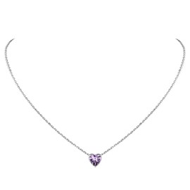 Suplight Sterling Silver Birthstone Necklace Purple Amethyst Heart Pendant Necklace Women