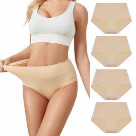 SERISIMPLE Viscose Bamboo Women Luxury Underwear Silky Comfy Ultra Soft Briefs Breathable Stretch High&Mid Waist Panties 4 pack (XXXL, High-Skin)