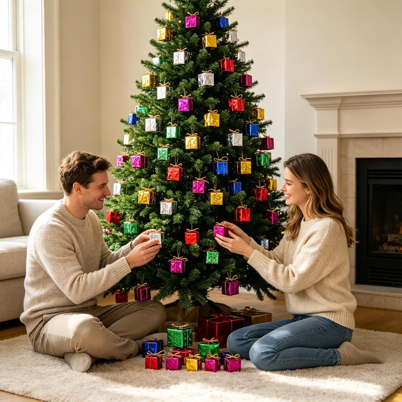 Aixiasen 24Pcs Mini Christmas Tree Ornaments,Small Hanging Gift Box Decor
