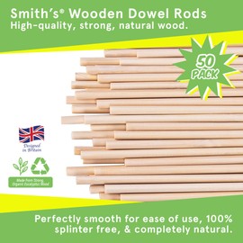 Wooden Dowel Rods by Smith’s® (50 Pack / 30cm x 10mm) | Unfinished, Natural, Organic Wood Sticks | FSC Approved | Perfect for Craft Projects, DIY, Art Works, Woodcraft, & More!