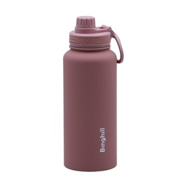 Binghill 32 oz vacuum insulated stainless steel water bottle with spout lid for cold water drinks, sports, travel, outdoor and school (Smoke Pink)