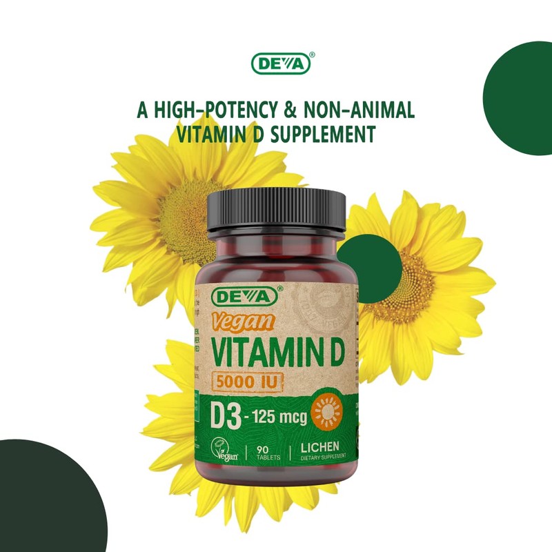 DEVA Vitamin D3 5000 IU, Sunshine Supplement, 125 mcg of