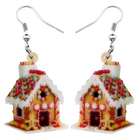 LONYOO Acrylic Christmas Gingerbread House Earrings Dangle Anime Candy House Jewelry Christmas Gifts for Women (Coffee)
