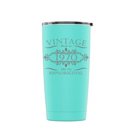 Laser Engraved Vintage Birthday 100% Original Stainless Steel 20oz Tumbler with Splash Proof Lid: Ages 20,30,40,50,60,70,80,90 Triple Wall Vacuum Insulated Coffee Cup (Teal, 1970)