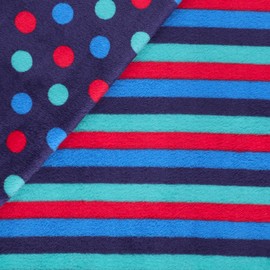 Mook Fabrics Fleece Flannel 2 Sided Multi Stripe Dot, Navy Cut by The Yard