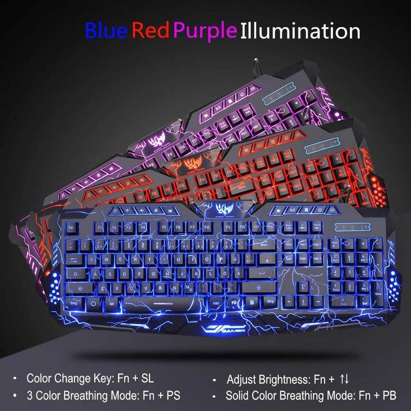 BlueFinger Backlit Gaming Keyboard and Mouse and LED Headset Combo,USB