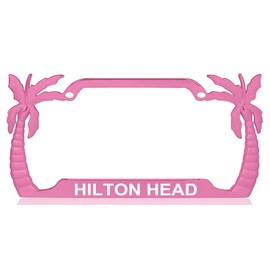 Hilton Head Palm Tree Design Quality Pink Metal Car SUV Truck License Plate Frame h10