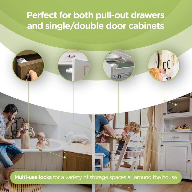 Skyla Homes Magnetic Cabinet Locks (12-Pack 2 Keys) Baby Proofing