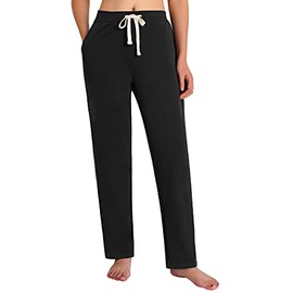 Weintee Women's Cotton Sweatpants with Pockets Petite L Black