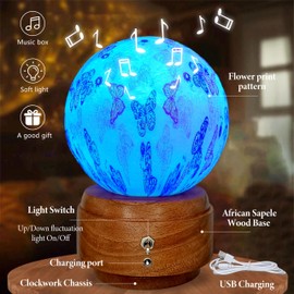CXTVOVZSSY 4.7 inch LED Night Light, 7 Color Changing Moon Lamp USB Rechargeable, Music Moon Light Touch Control, Bedroom Nursery Home Decor for Women Girls Birthday Gifts, Butterfly Design