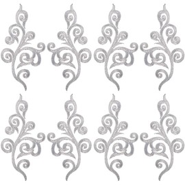 GORGECRAFT 5 Pairs Flower Embroidery Applique Metallic Floral Boho Ethnic Style Sew Iron on Wreath Patch Floral Embroidered Appliques for DIY Sewing Crafts Wedding Dress Clothes Decoration Silver