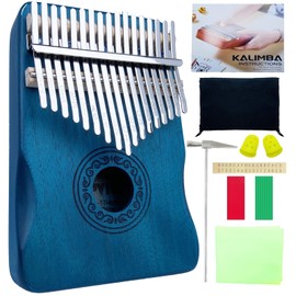 YEPVIE Kalimba Thumb Piano, Professional Kalimba Instrument with Learning Pack, Kalimba 17 Keys, Mahogany Kalimba Thumb Piano for Children, Adults (Blua)