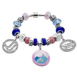 muiot JACK AND JILL Sorority Bracelet JJ 1938 Rhinestone Letter Pendant Big Hole Beads Snake Chain Bangle