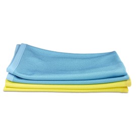 YouniClean 4 Microfibre Polishing Cloths Glass Polishing Cloths Microfibre Glass Cloth Absorbent Streak-Free Lint-Free Including Polishing Tips (4 Pieces 40 x 40 cm Blue/Yellow)