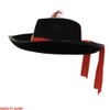 Black Three 3 Musketeers Hat with Red Sash and Feather