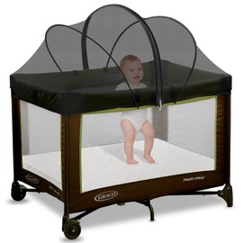 Pack and Play Cover - Mosquito Net Cover for Pack n Play/Travel Crib/Mini Crib/Playpen to Keep Cats Out - Breathable Baby Mosquito Net with 2-Way Zipper (Black-Large)