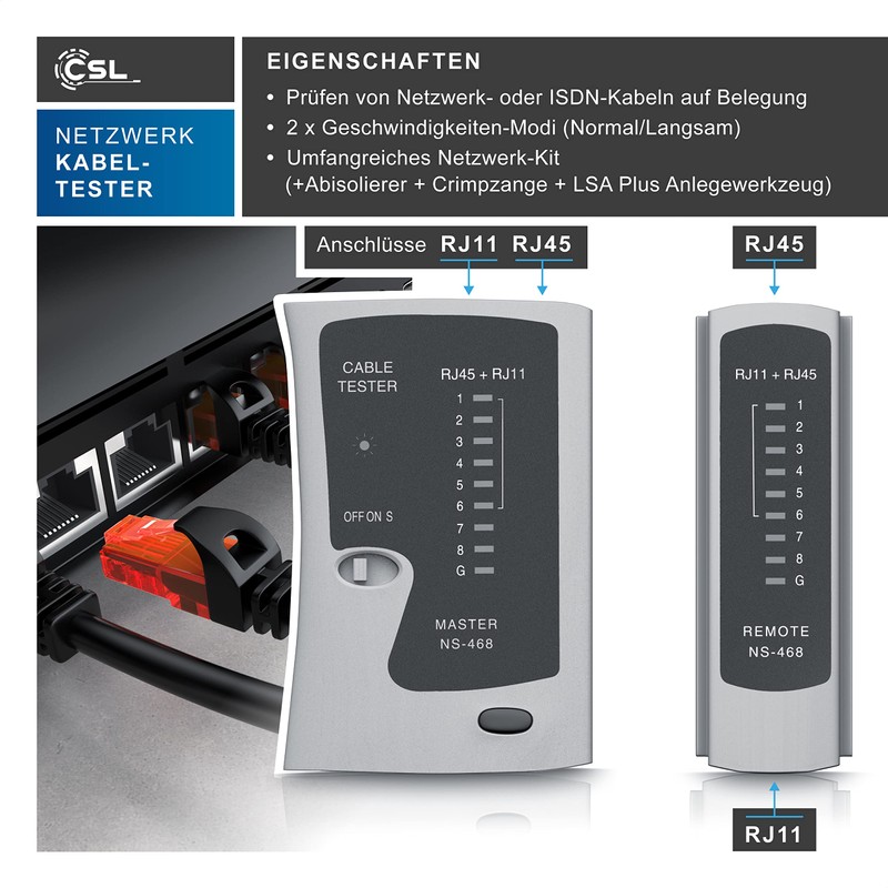 Probador de cables de red CSL para cables RJ45 /