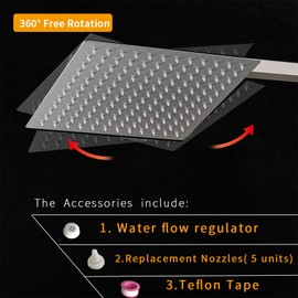 BESy 10 Inch Rain Shower Head, 10" Square Rainfall & High Pressure Stainless Steel Bath Shower Head, 1/16" Ultra Thin, Waterfall Full Body Coverage with Silicone Nozzle, Non Fingerprint Brushed Finish