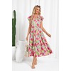 Women's Spring Floral Tiered Long Midi Dresses Short Sleeve Boho