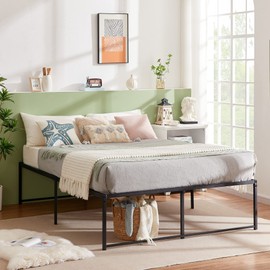 VECELO 18" Queen Size Tall Bed Frame Metal Platform/Mattress Foundation/No Box Spring Needed