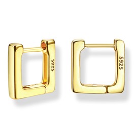Milacolato 925 Sterling Silver Small Hoop Earrings for Women 18K Gold Plated Geometric Huggie Hoop Earrings Hypoallergenic Square Hoop Earrings for Women