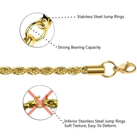 FLAY DA JEWELER 18k Real Gold Plated 2.5-8 MM Stainless Steel Mens Womens Necklace Twist Rope Chain, 16-36 inches (2mm, 18 inches)
