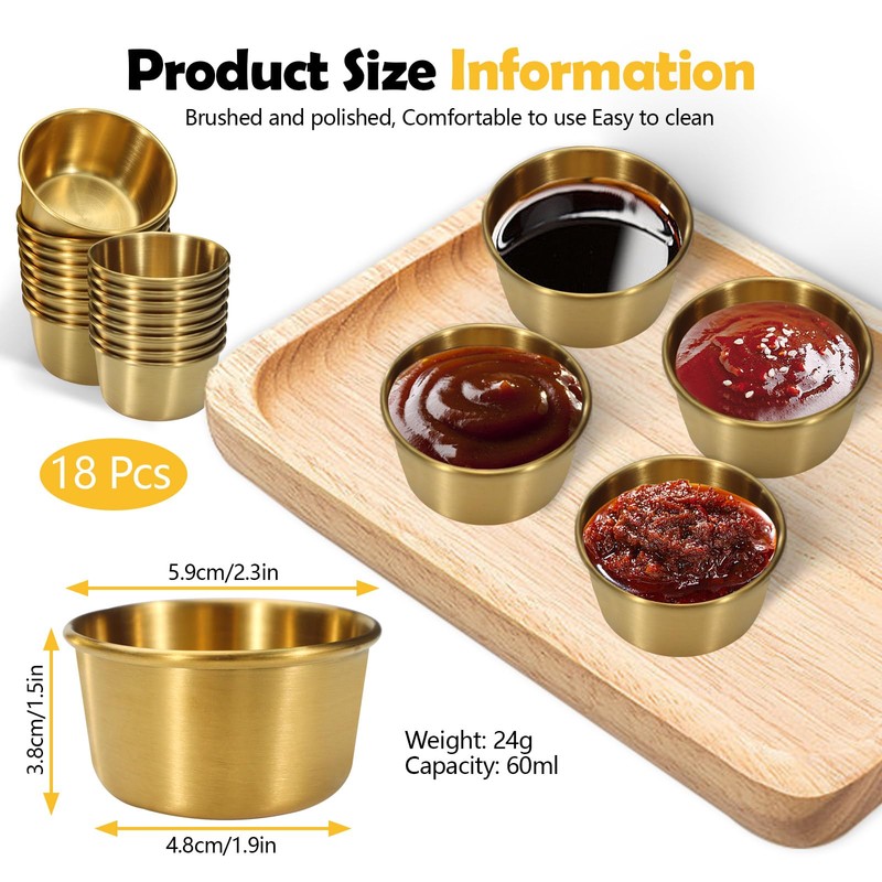 18Pcs 2 oz Stainless Steel Dipping Sauce Cup, Mini Dip