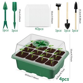 TaimeiMao Indoor Greenhouse Propagator Box, Pack of 4, 12 Cell Mini Greenhouse, Indoor Greenhouse, Propagation Pots, Greenhouse Propagation Tray with Adjustable Lid and Ventilation, Green