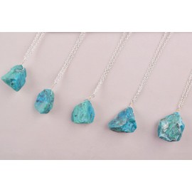Natural Blue Raw Chrysocolla Crystals Pendant Necklace, Rough Gemstone, Energy Healing Crystals, Birthday, Gift for Her, Gemstone Jewelry 18 inch AAA+ Quality (chrysocolla)