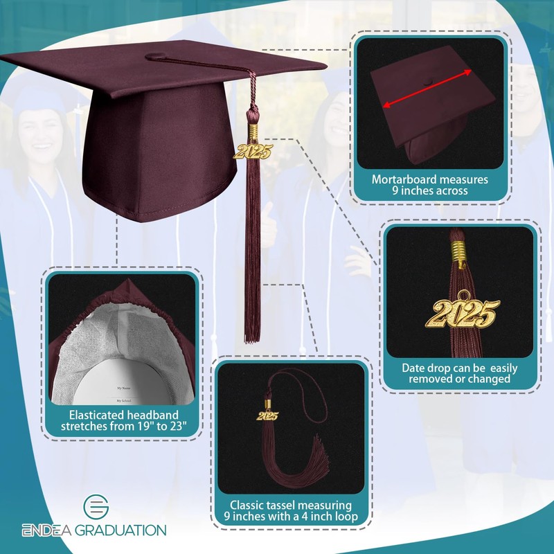 Endea Graduation Matte Cap & Tassel (Maroon, 2025)